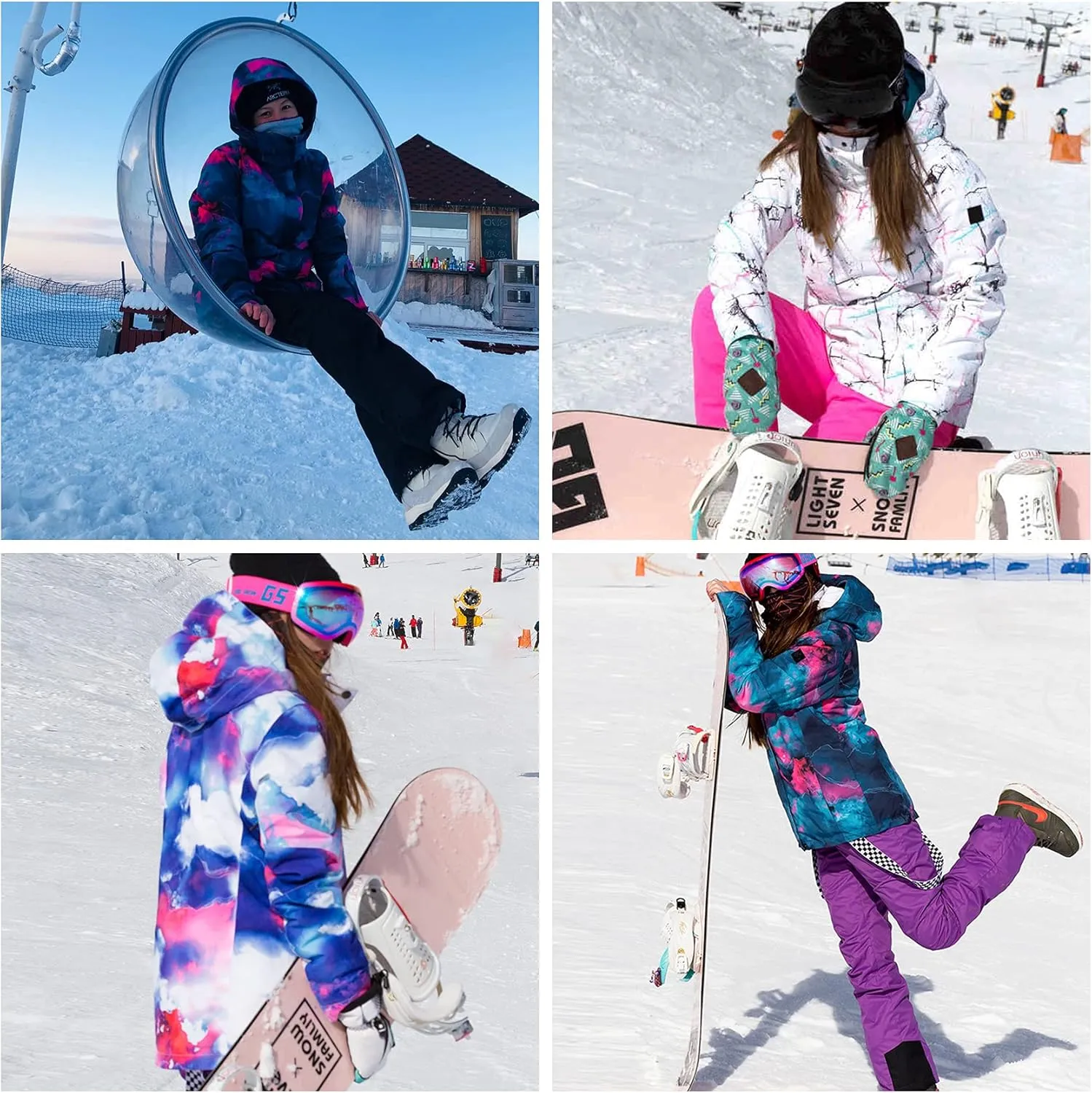 GSOU SNOW Women's Ski Jackets and Pants Set Snowboarding Snowsuit Snow Coat Hooded Waterproof Windproof