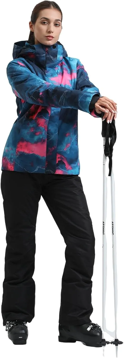 GSOU SNOW Women's Ski Jackets and Pants Set Snowboarding Snowsuit Snow Coat Hooded Waterproof Windproof