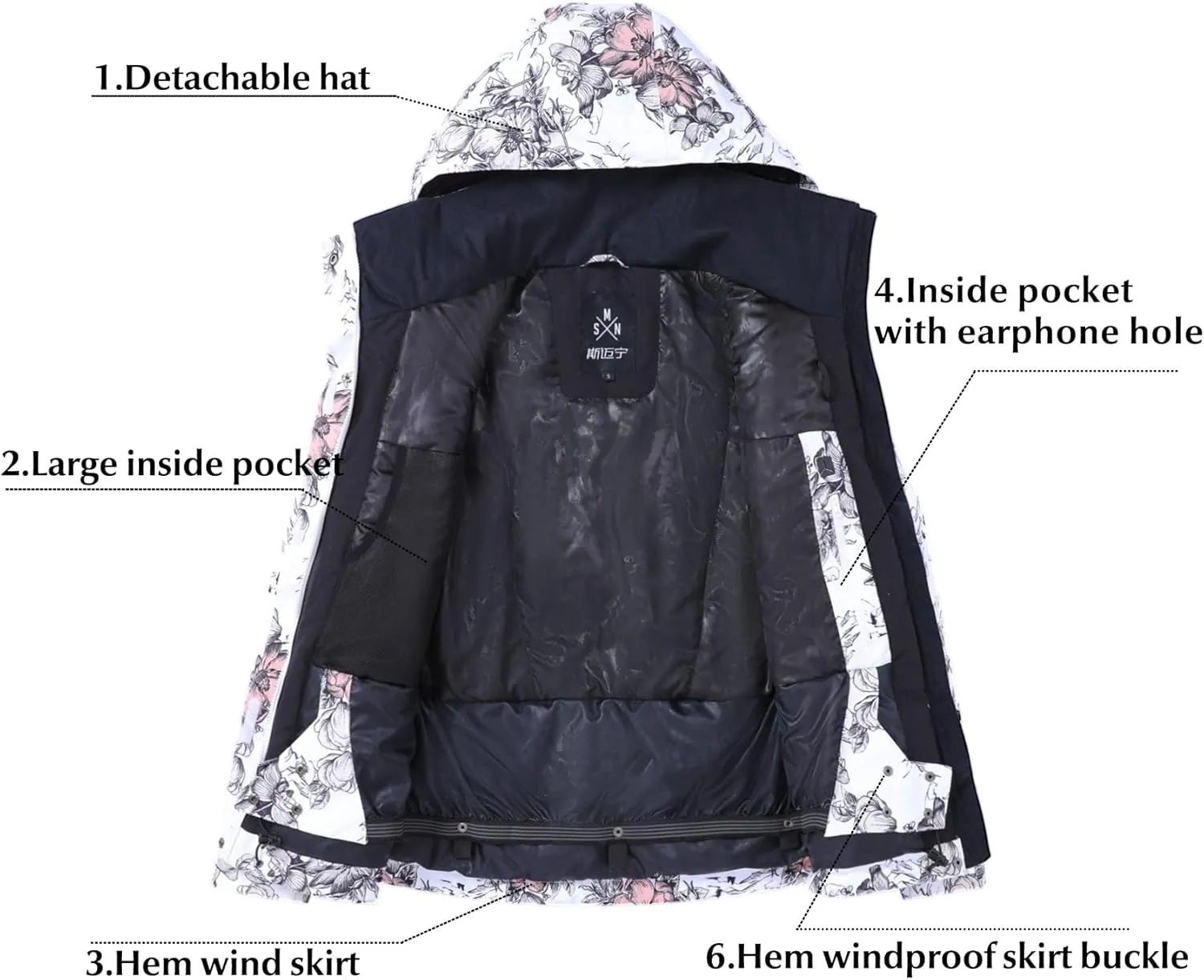 GSOU SNOW Women's Ski Jackets and Pants Set Snowboarding Snowsuit Snow Coat Hooded Waterproof Windproof