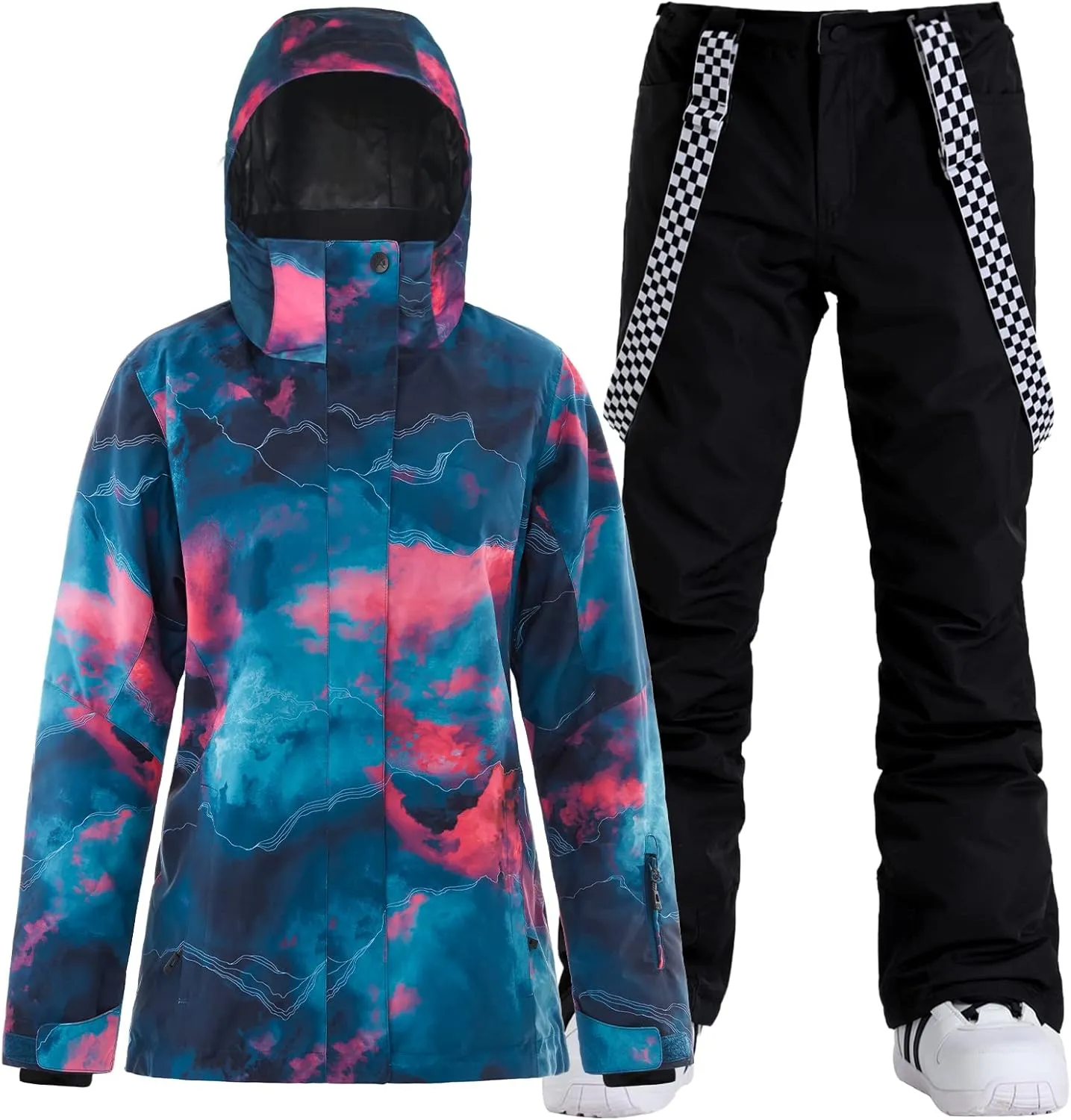 GSOU SNOW Women's Ski Jackets and Pants Set Snowboarding Snowsuit Snow Coat Hooded Waterproof Windproof
