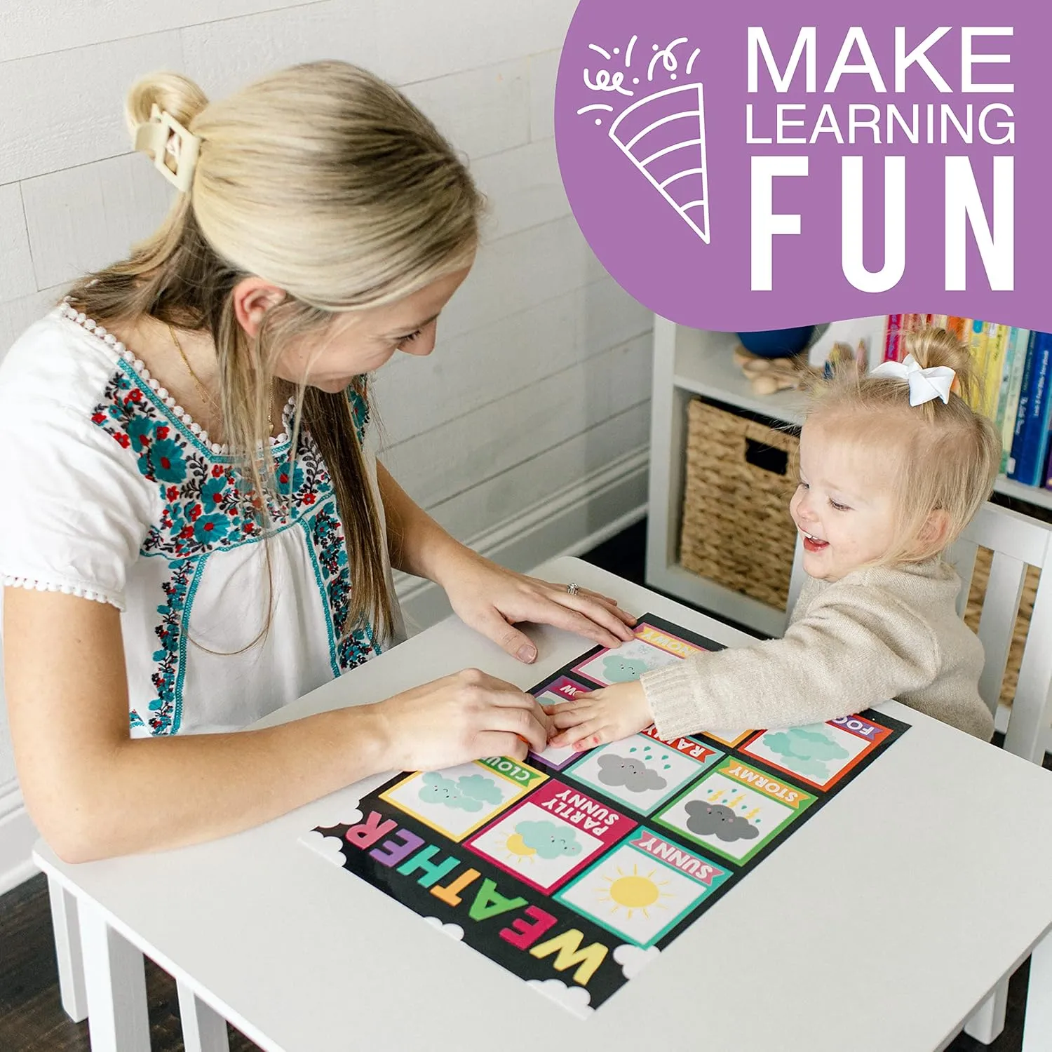Hadley Designs 16 Educational Posters for Classroom & Kindergarten, Kindergarten Classroom Must Haves, Laminated PreK Learning Chart Materials US & World Map, ABC Alphabet, Shapes, Days of the Week