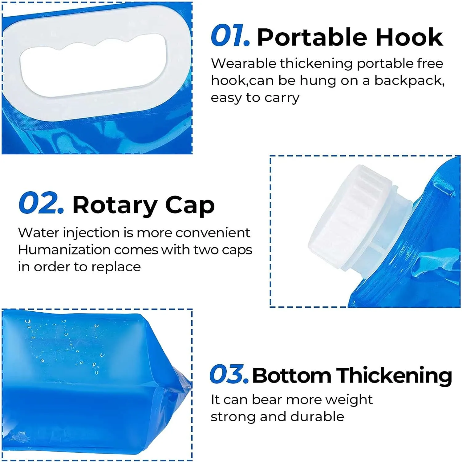 Hakkin Collapsible Water Container Bag 8 Pcs 5L/(1.3 Gallon), No-Leak Freezable Portable BPA Free Food Grade Plastic Storage Jug for Camping, Hiking, Travel, Emergency Survival Kit Bonus 2 Pcs Caps