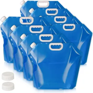 Hakkin Collapsible Water Container Bag 8 Pcs 5L/(1.3 Gallon), No-Leak Freezable Portable BPA Free Food Grade Plastic Storage Jug for Camping, Hiking, Travel, Emergency Survival Kit Bonus 2 Pcs Caps