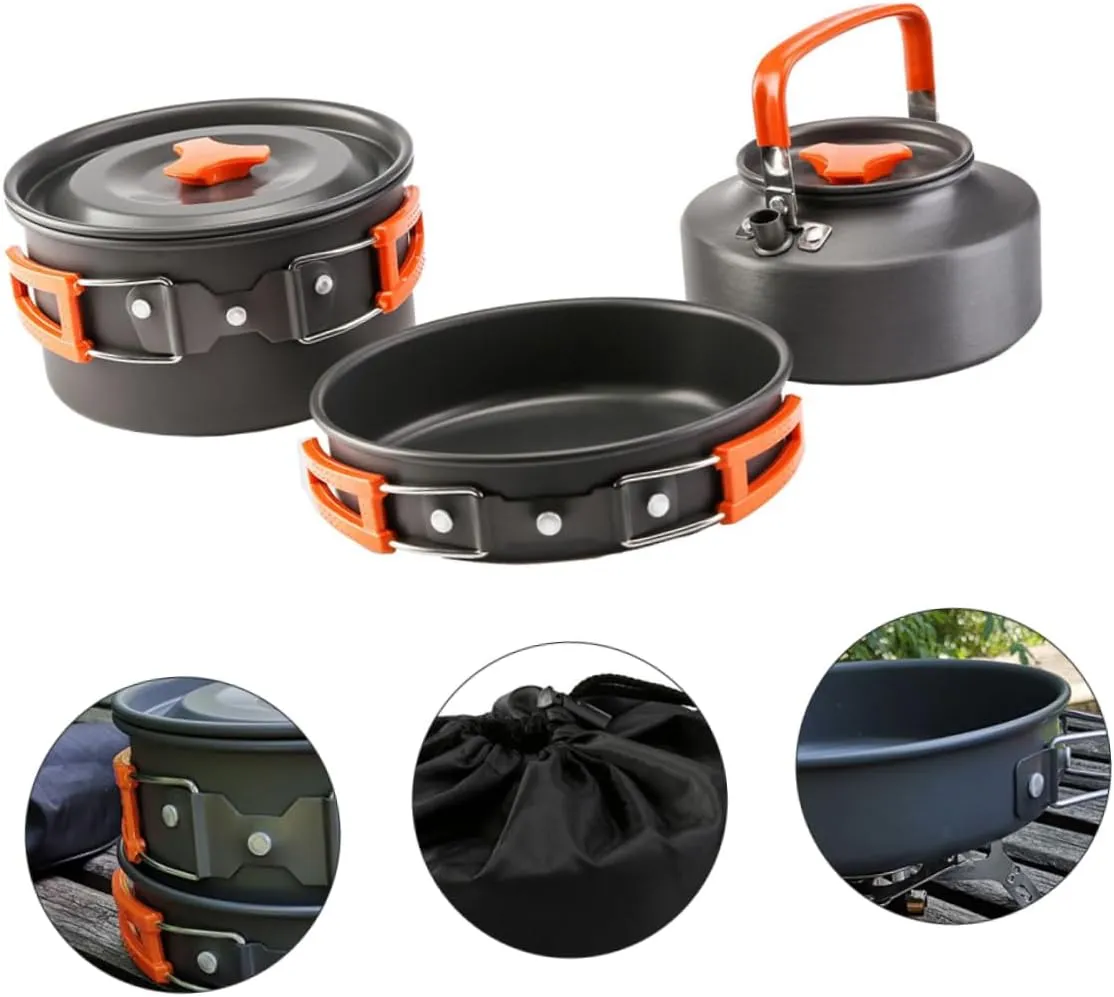 HANABASS 1 Set Camping Pan Set Portable Cutlery Camping Cookware Kit Camping Tool Camping Utensils Camping Pots