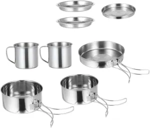 HANABASS Travel Picnic Cookware 8-in-1 Camping Cooking Pan Kit Lightweight Portable Camping Gear