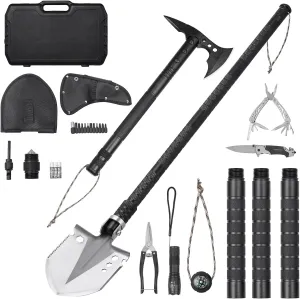 Happybuy Survival Gear, 28-in-1 Folding Shovel & Axe, Stainless Steel, Multifunctional, for Camping & Hiking