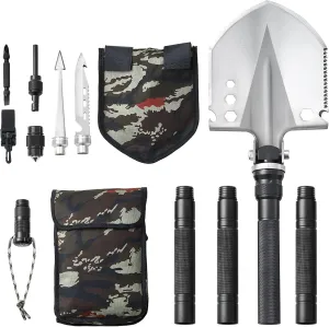 Happybuy Survival Shovel, 13-in-1 Folding Multitool, Military Grade, Compact, for Camping, Hiking & Outdoor