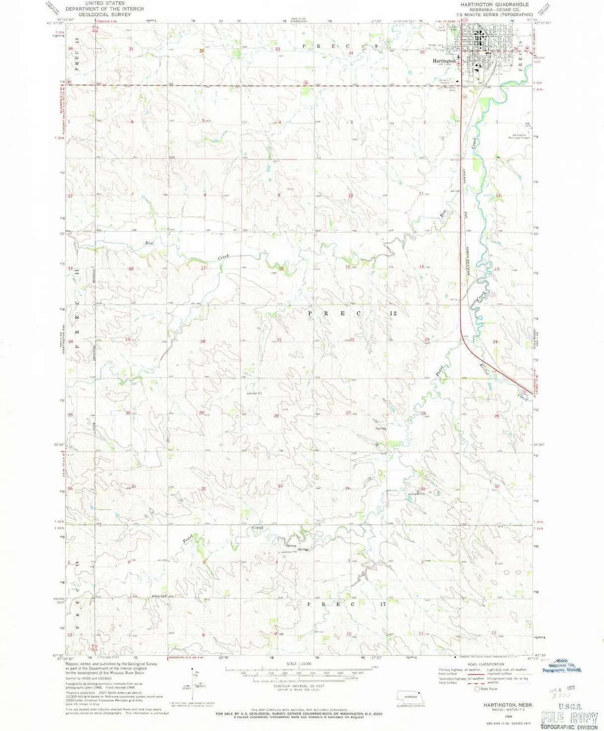 Hartington NE topo map, 1:24000 Scale, 7.5 X 7.5 Minute, Historical, 1968, Updated 1971, 26.9 x 22 in