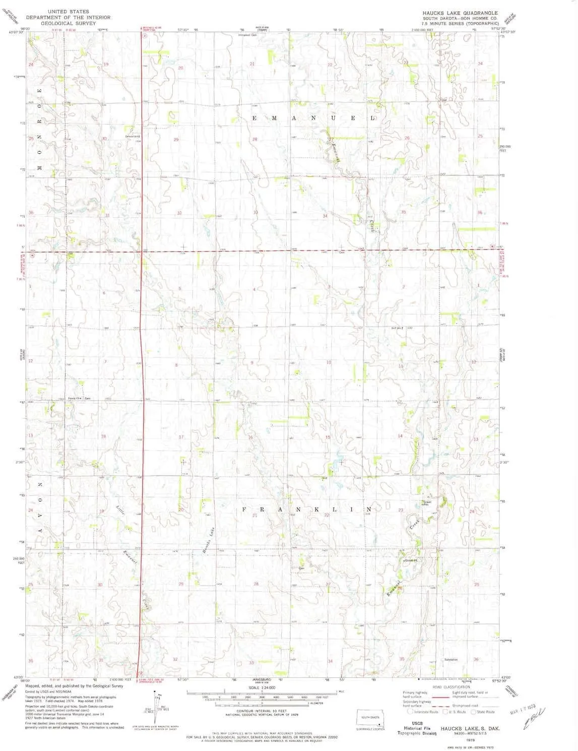 Haucks Lake SD topo map, 1:24000 Scale, 7.5 X 7.5 Minute, Historical, 1978, Updated 1979, 26.7 x 22 in