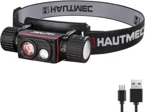 HAUTMEC Rechargeable Headlamp 1000 Lumens LED Headlights Head Lamp as Work Light or Flashlight with Spot and Flood Dual Beams in 4 Output Modes