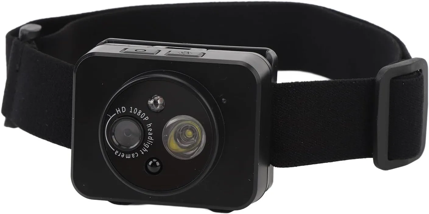 Head Mounted Action Camera, 1080P Adjustable Angle Small Head Mounted Sports Camera, LED Headlamp Wearable Body Video Camera with Elastic Headband, Support 128GB for Outdoor Sports