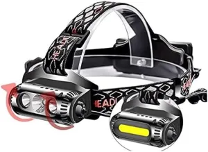 Head Torch,Headlamp, Turn The Headlight Glare Three Red, Green and White Light LED   USB Charging Warning Headlights.