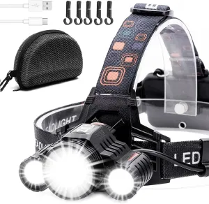 Headlamp - Brightest 2000 Lumen CREE LED Work Head Light, USB-C Rechargeable IPX4 Waterproof Head Lamp Flashlight  Red Light for Camping,Hiking,Fishing,Outdoors-5 Hardhat Clips Incl.