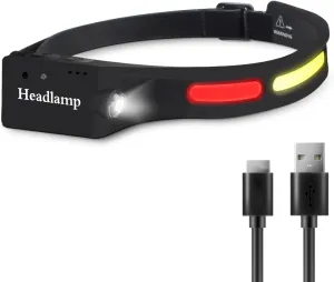 Headlamp Flashlight, Rechargeable LED Headlamps 500Lumens 2 COB 230°Wide Beam Headlight with Motion Sensor Bright 5 Modes Lightweight Waterproof Head Lamp for Outdoor Running, Camping Hiking
