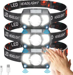 Headlamp Flashlight Rechargeable,1100 Lumen Ultra-Light Bright LED Headlight with White Red Light, 3-Pack Waterproof Motion Sensor Head flashlights, 8 Modes for Outdoor Camping Cycling Fishing