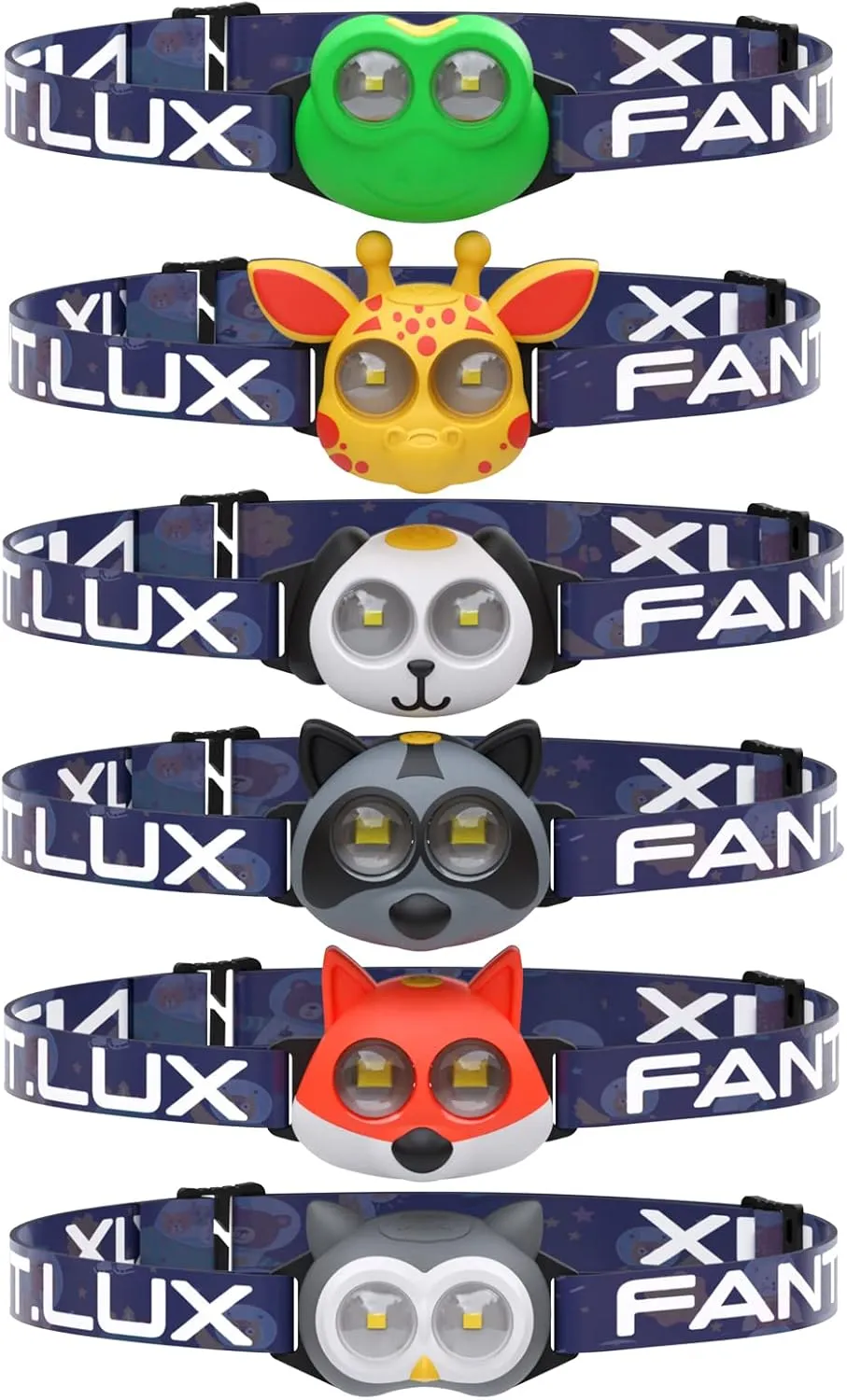 Headlamp for Kids, Battery Powered LED Headlamps, Owl Frog Giraff Dog Fox Raccoon Theme Gift for Children's Day, Birthday, Toddlers - 6 PCS