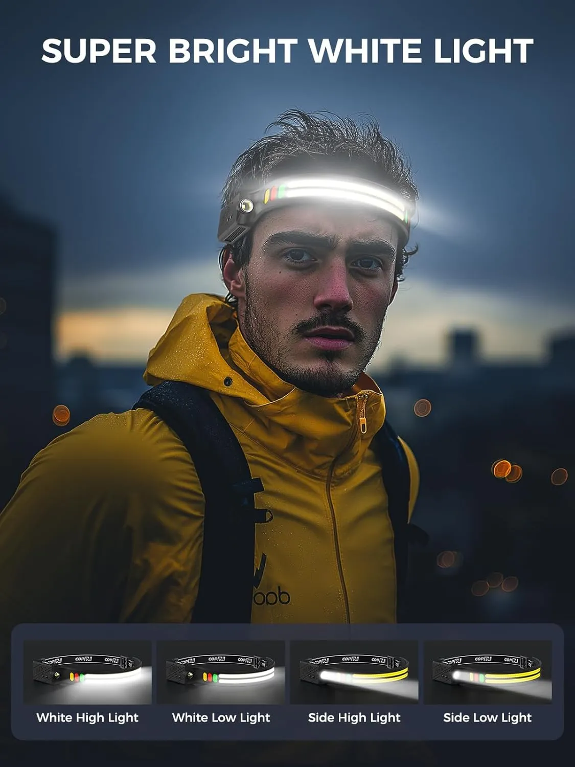 Headlamp, H4C Headlamp Rechargeable 2Pack with White & Yellow & Red & Green Floodlight & Spotlight Mini Portable with Motion Sensor Super for Camping Running Fishing Climbing Hiking Maintenance