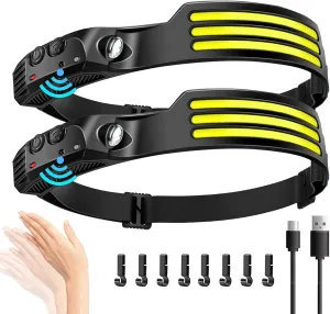 Headlamp Rechargeable, Lumenlight Led Headlamp, 230 LED Headlamp, 1200 Lumen Light Headlamp, Waterproof LED Headband Wide Beam Head Lamp Led with Motion Sensor, 3 Clors & 5 Modes (#2)