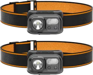 Headlamp Rechargeable with 6 Modes Camping Headlamp Motion Sensor Waterproof Head Lights for Forehead with Adjustable Headband for Running, Camping, Hiking 2 Pack