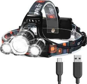 Headlamp Rechargeable,USB-C Head Lamp Flashlight High Lumen,Super Bright Head lamp,Waterproof Headlight Hard Hat Light,Adjustable Light for Adults,Work Headlight,Hunting headlamp,Camping headlamp