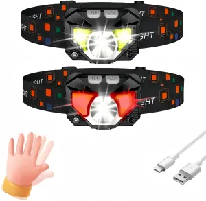 Headlamp,2-Pack Rechargeable,Superlight Flashlight,1200 Lumen Ultra-Light Bright LED Headlight with White and Red Light,Waterproof Motion Sensor,8 Modes for Hiking,Fishing,Camping,Running