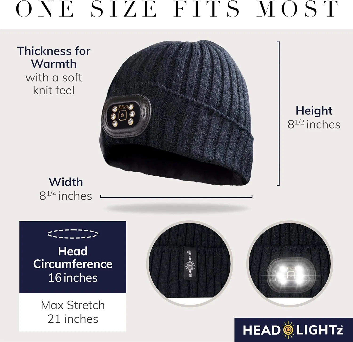 Headlightz by Roq Innovation - Beanie with Light, Unisex LED Beanie Hat with Light Built in, Rechargeable