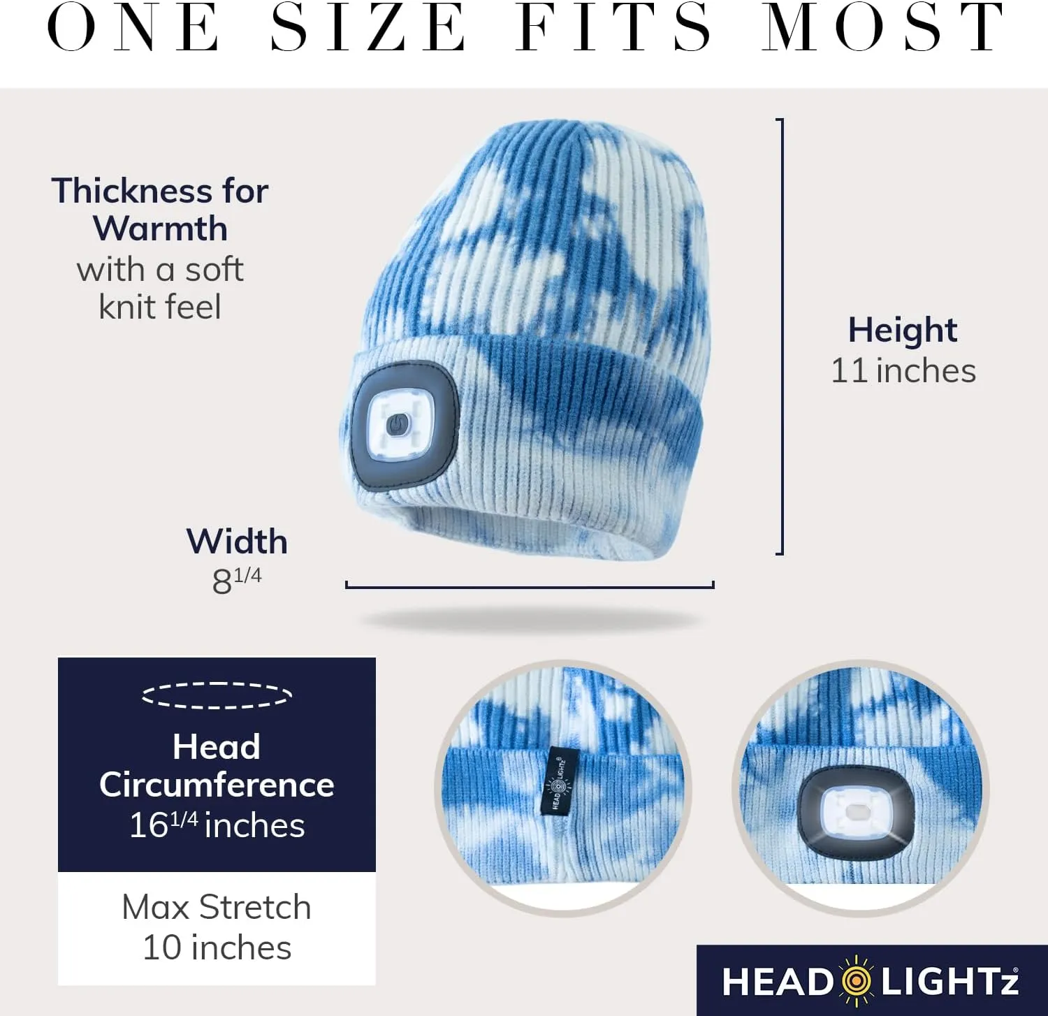 Headlightz by Roq Innovation - Beanie with Light, Unisex LED Beanie Hat with Light Built in, Rechargeable