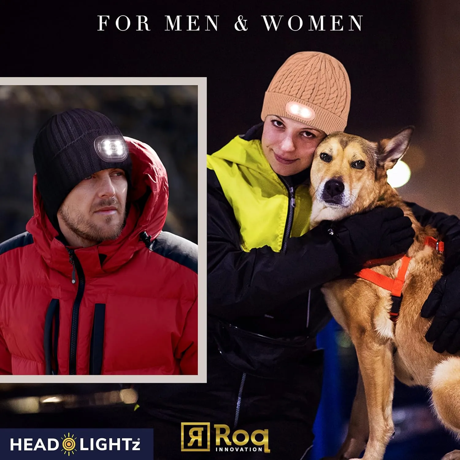 Headlightz by Roq Innovation - Beanie with Light, Unisex LED Beanie Hat with Light Built in, Rechargeable
