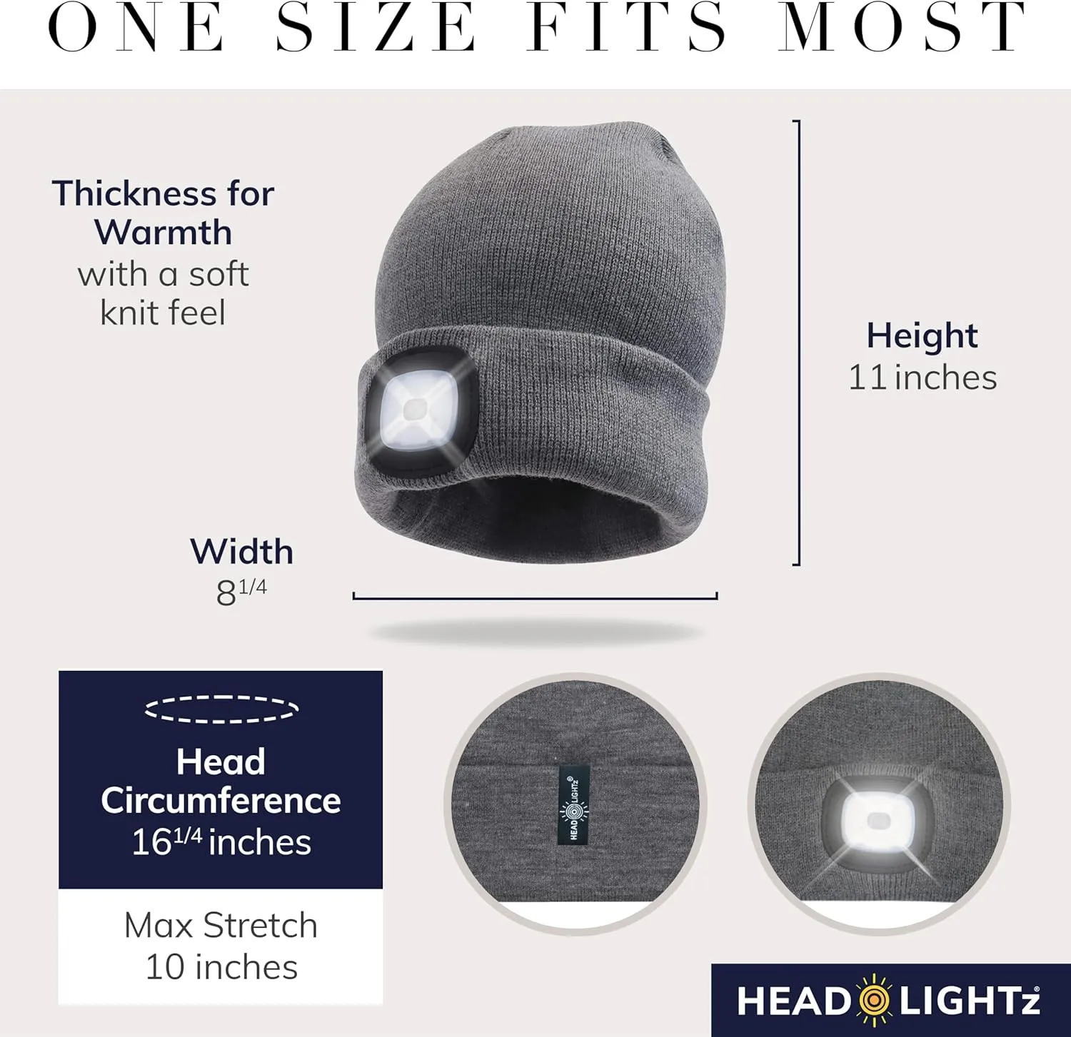 Headlightz by Roq Innovation - Beanie with Light, Unisex LED Beanie Hat with Light Built in, Rechargeable
