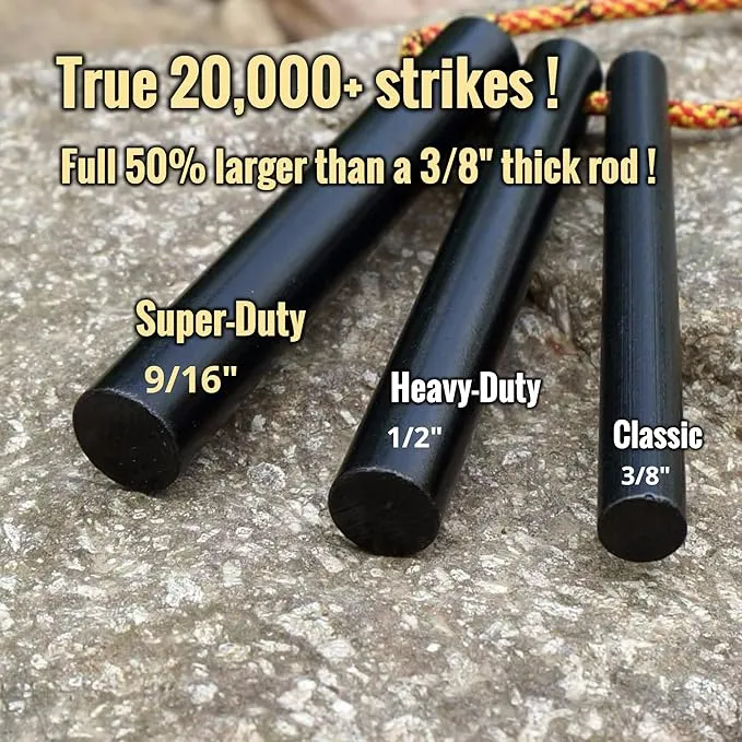 Heavy-Duty Classic 4 Inch Drilled Ferro Rods Flint and Steel Ferrocerium Rod with A Lanyard Hole for DIY Fire Starting Tools in Camping Emergency Hiking Fishing Bushcraft Survival