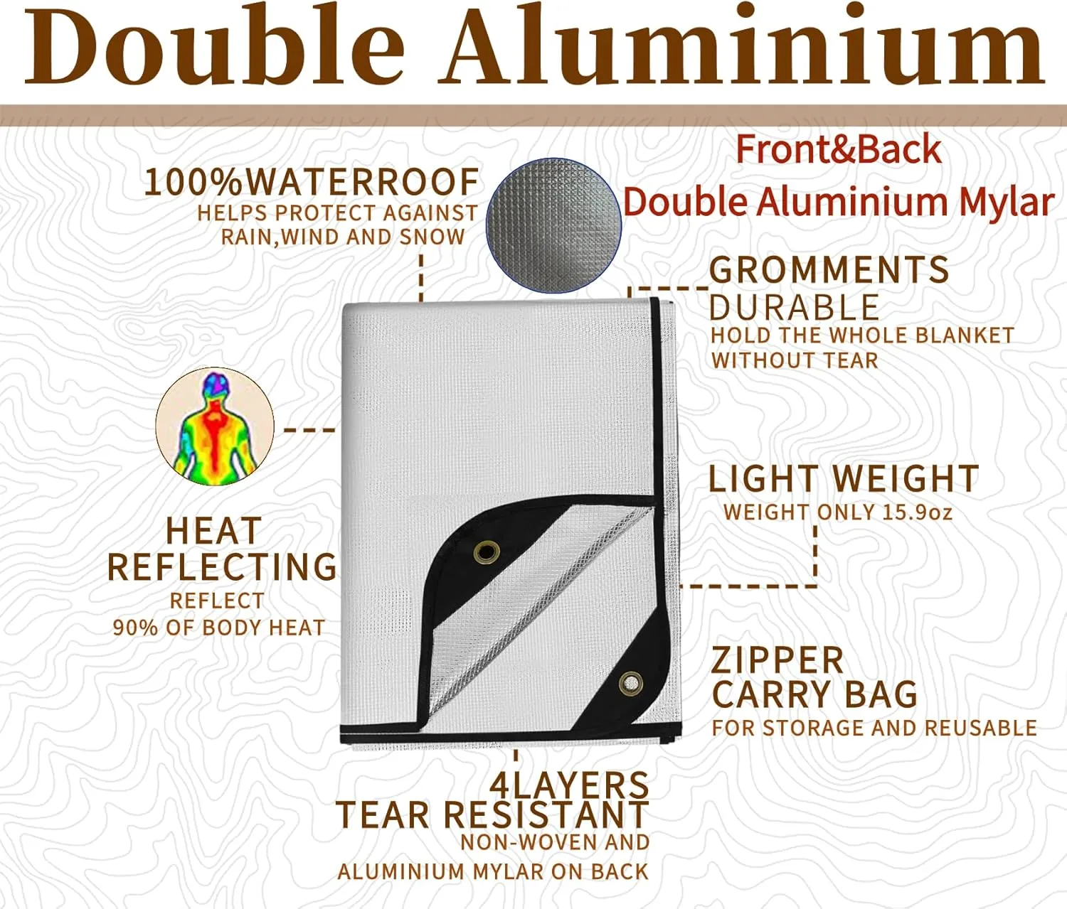 Heavy Duty Survival Blanket -Multifunctional Reflective Tarp Thermal Blanket - 60" x 83" Waterproof Sandproof for Camping Hiking Outdoors Multifunctional Emergency Blanket…