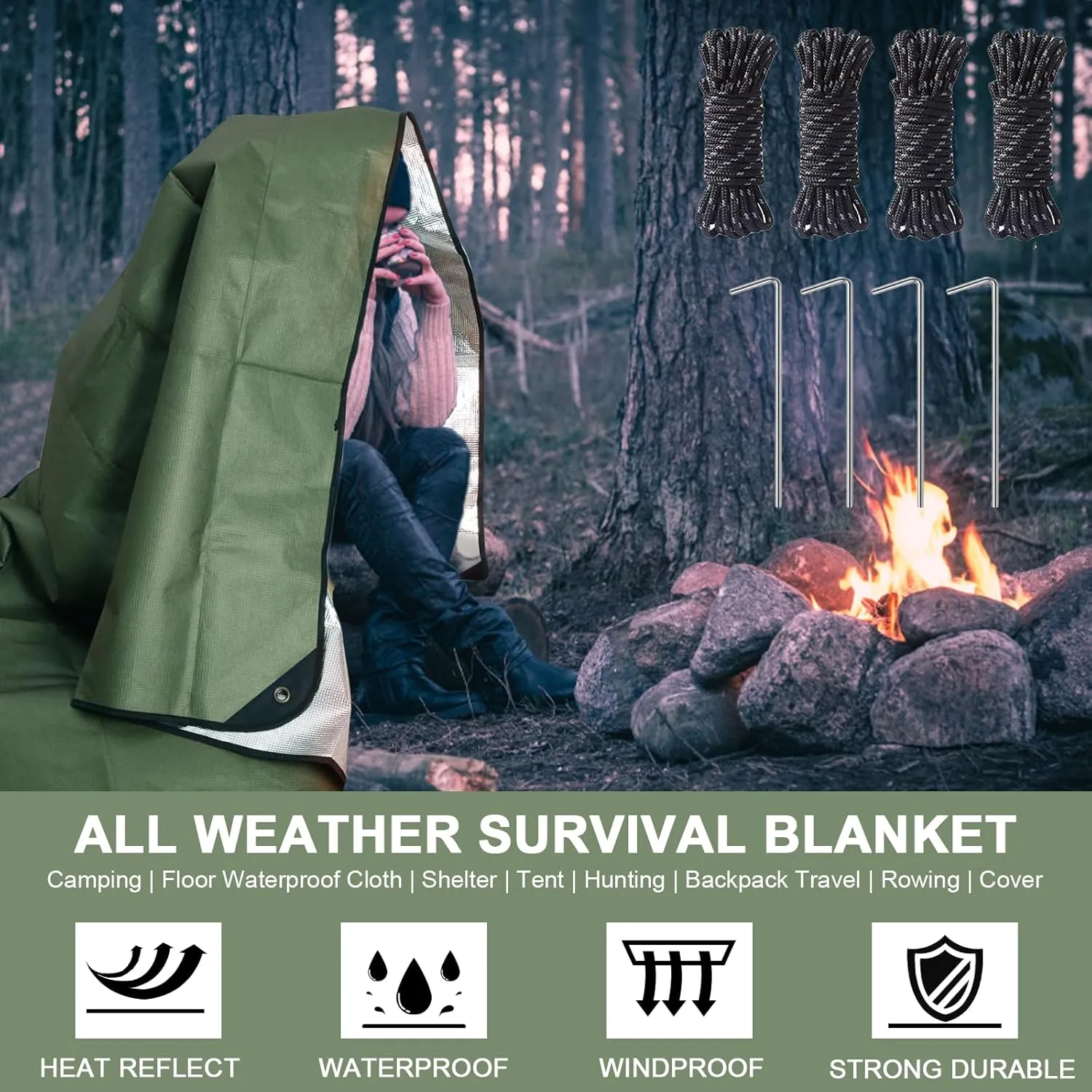 Heavy Duty Survival Blanket -Multifunctional Reflective Tarp Thermal Blanket - 60" x 83" Waterproof Sandproof for Camping Hiking Outdoors Multifunctional Emergency Blanket