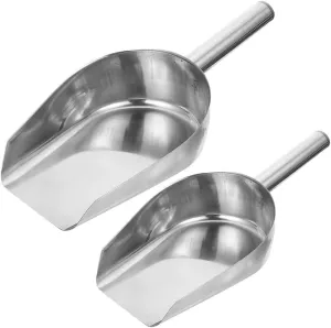 Hemoton Stainless Steel Ice Scoop Set, 2Pcs Multipurpose Flat Bottom Shovels for Ice Cubes, Flour, Grains, Nuts, and Candy, Lightweight and Compact for Kitchen, Bar, Restaurant, and Dessert Shop
