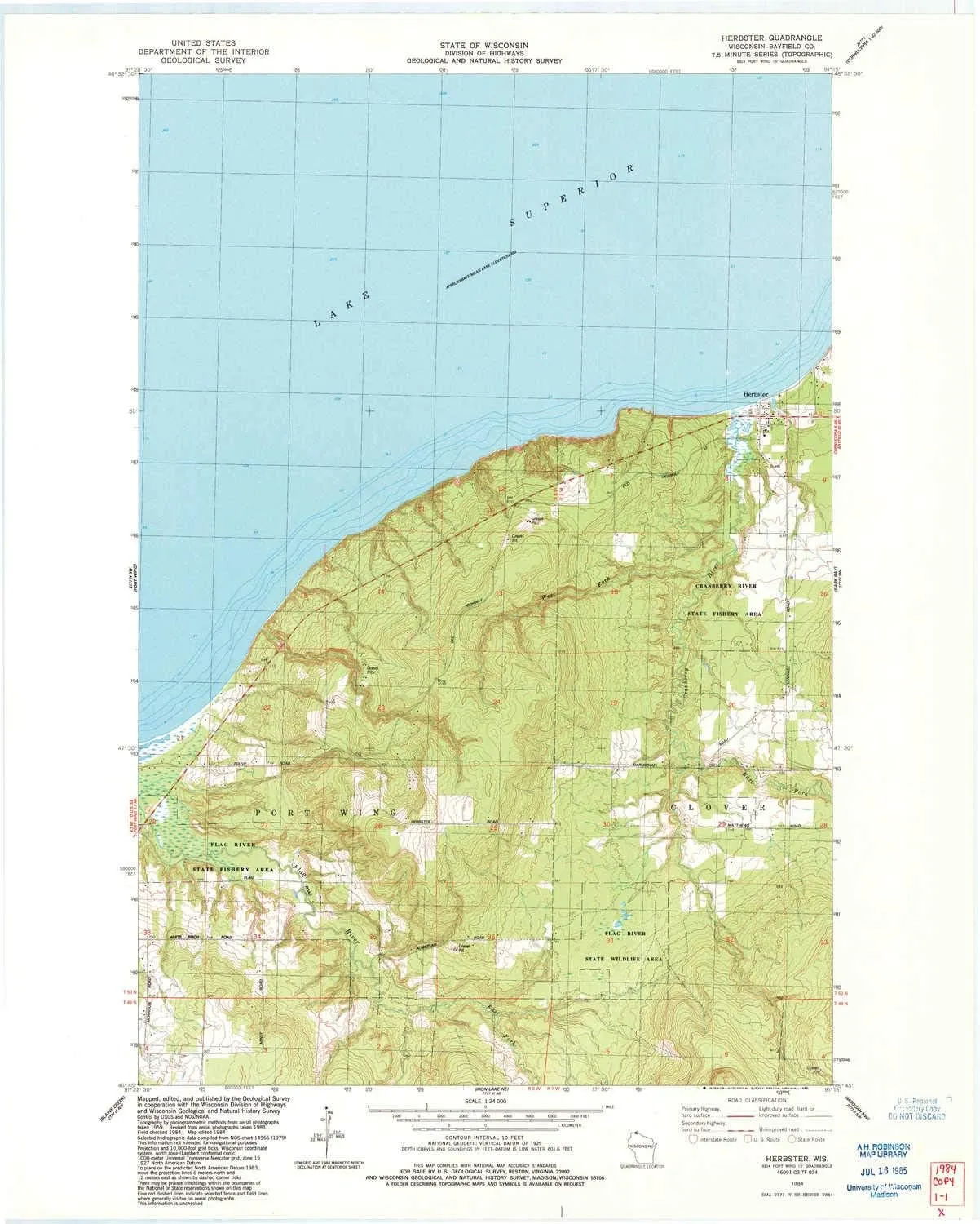 Herbster WI topo map, 1:24000 Scale, 7.5 X 7.5 Minute, Historical, 1984, Updated 1984, 27.58 x 22.11 in