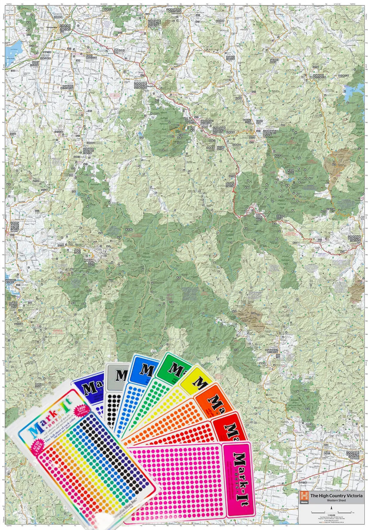 High Country Western Victoria Hema Supermap 800 x 1430mm Wall Map with FREE MAP DOTS