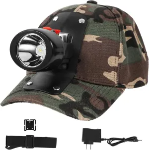 High Lumens LED Mining Headlamp with Hat - Waterproof, Durable, Long-Lasting Rechargeable Headlight, Adjustable Strap, Perfect for Miners Camping Hiking (KL2.8 Black-Red Button with Hat)