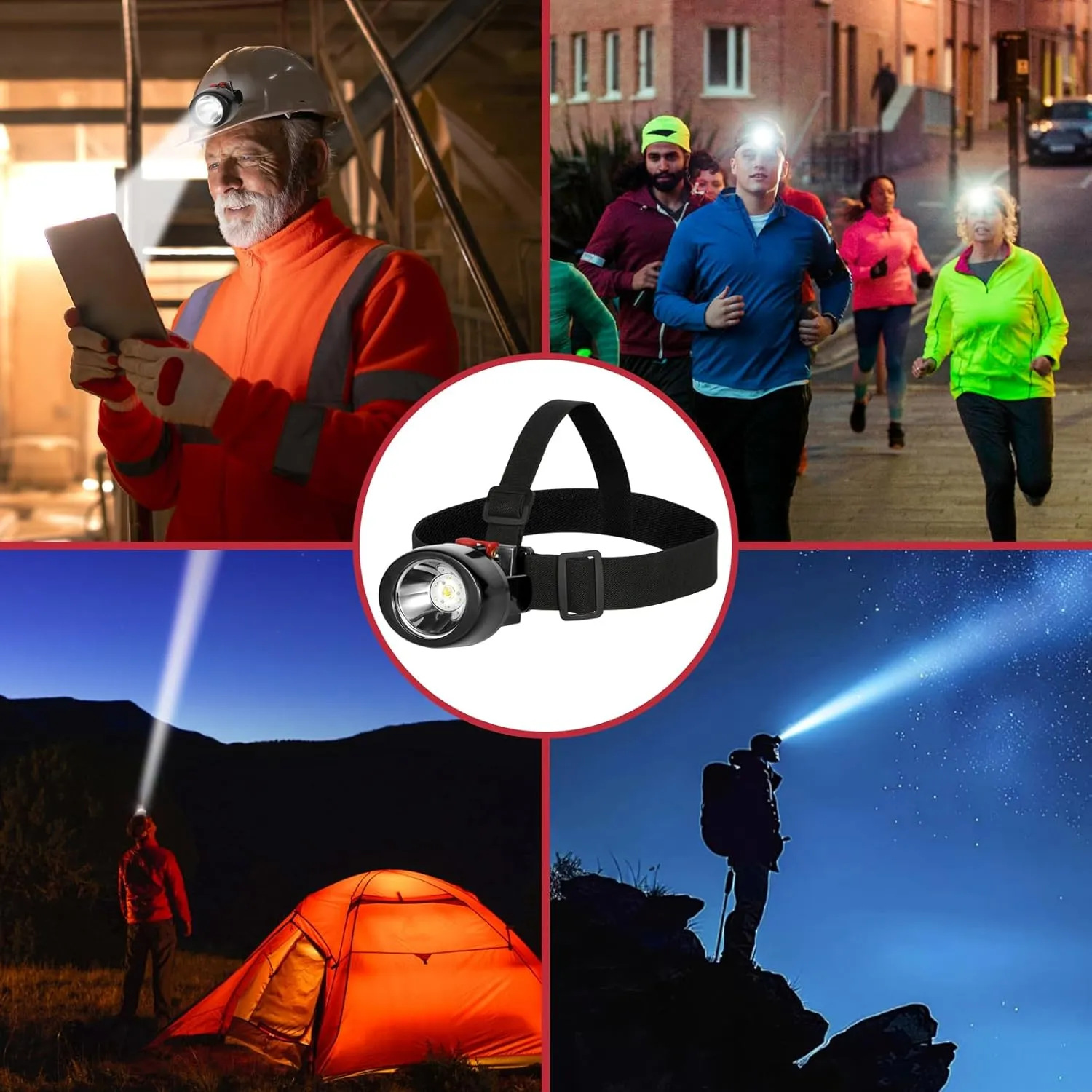 High Lumens LED Mining Headlamp with Hat - Waterproof, Durable, Long-Lasting Rechargeable Headlight, Adjustable Strap, Perfect for Miners Camping Hiking (KL2.8 Black-Red Button with Hat)