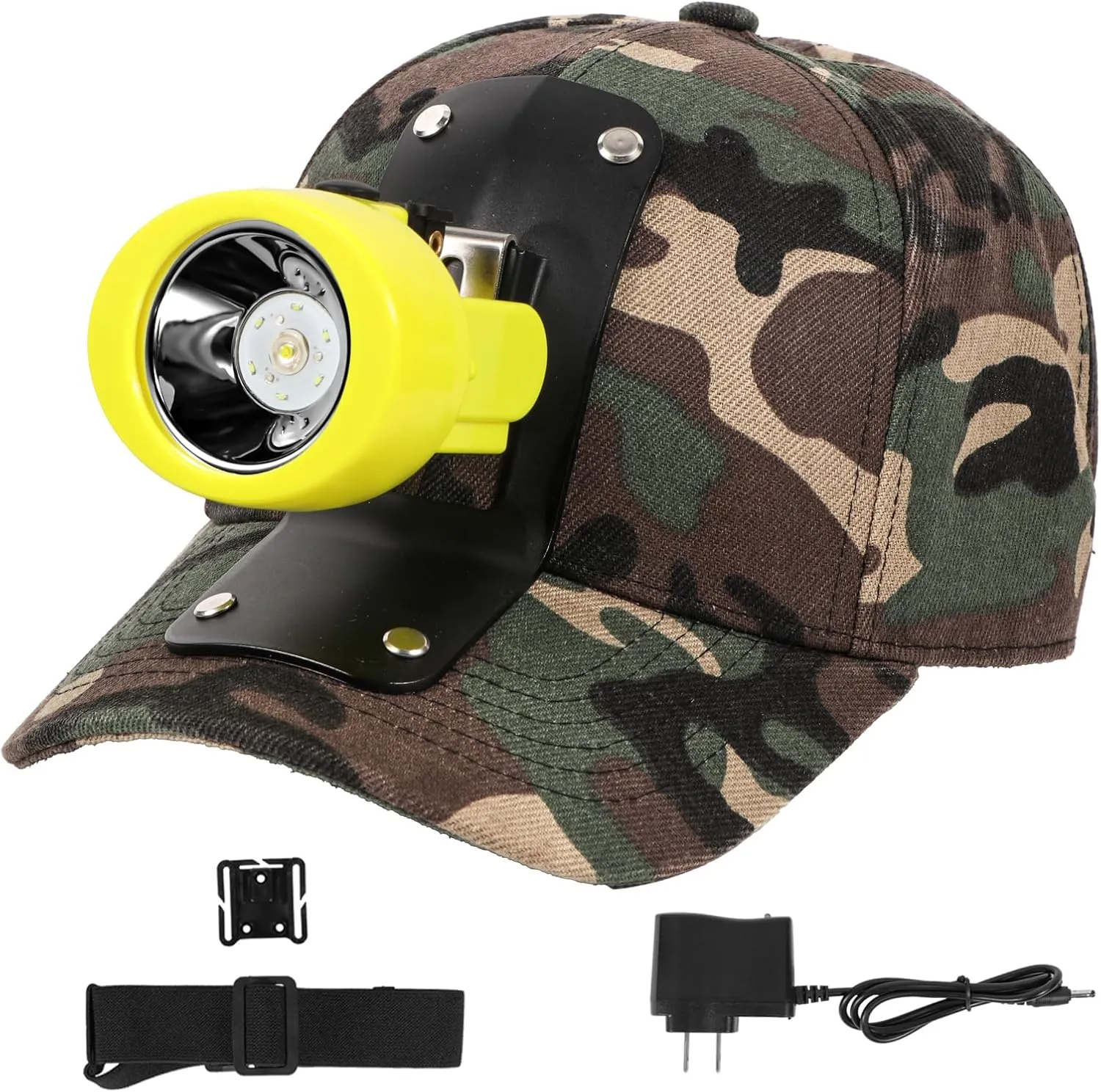 High Lumens LED Mining Headlamp with Hat - Waterproof, Durable, Long-Lasting Rechargeable Headlight, Adjustable Strap, Perfect for Miners Camping Hiking (KL2.8 Yellow with Hat)