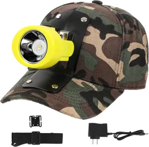 High Lumens LED Mining Headlamp with Hat - Waterproof, Durable, Long-Lasting Rechargeable Headlight, Adjustable Strap, Perfect for Miners Camping Hiking (KL2.8 Yellow with Hat)