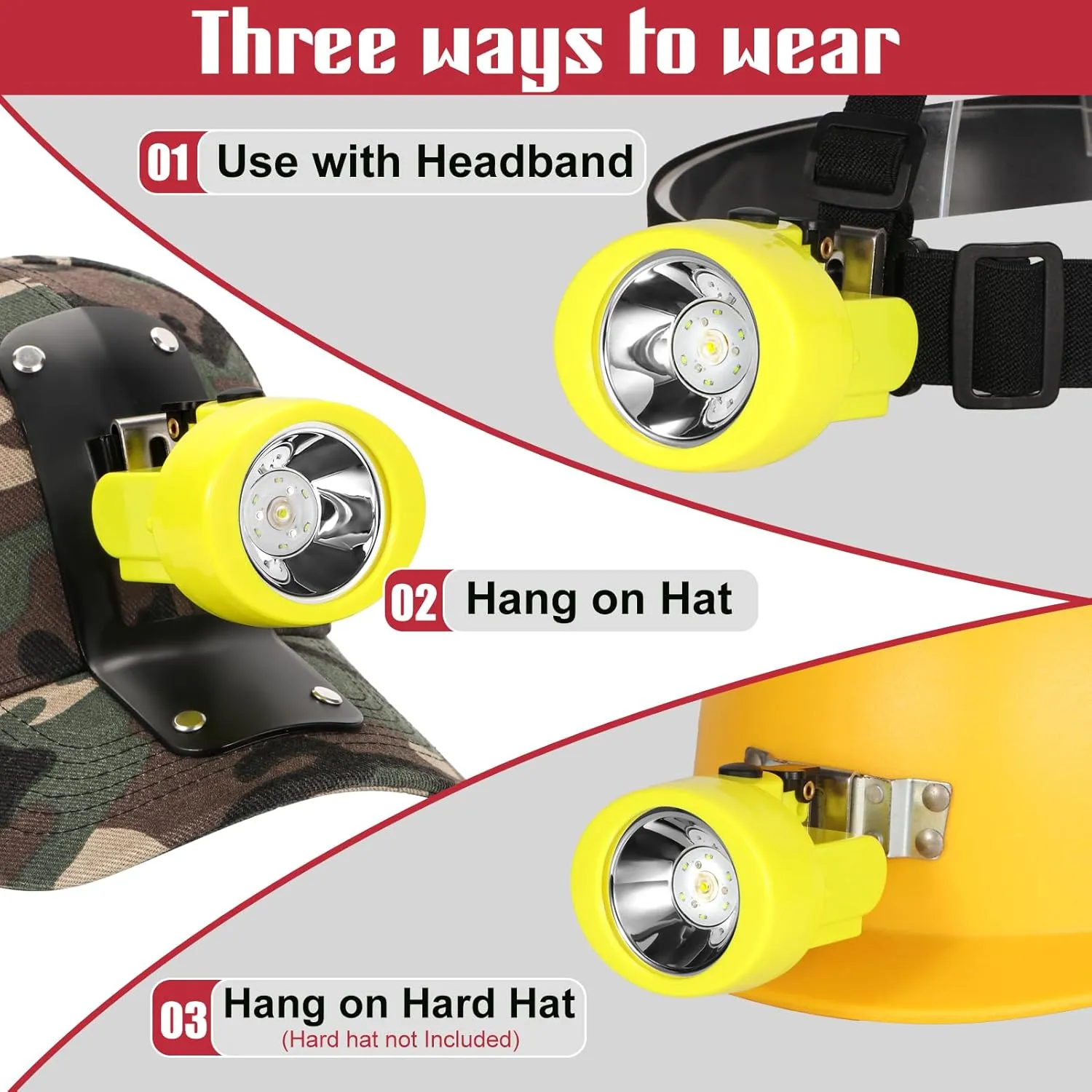 High Lumens LED Mining Headlamp with Hat - Waterproof, Durable, Long-Lasting Rechargeable Headlight, Adjustable Strap, Perfect for Miners Camping Hiking (KL2.8 Yellow with Hat)