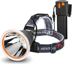 High Power LED Headlamp Separation Design Outdoor Head Lamps Waterproof&Rechargeable Long Distance Headlight for Camping Hiking FishingHunting (White Light)
