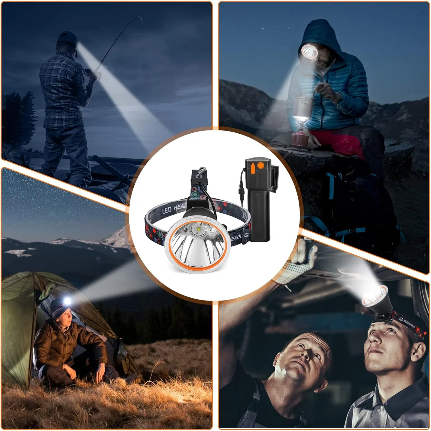 High Power LED Headlamp Separation Design Outdoor Head Lamps Waterproof&Rechargeable Long Distance Headlight for Camping Hiking FishingHunting (White Light)