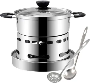 Hot Pot Alcohol Stove,Spirit Cooker with Pot, Camping Stoves Set,No Power Required,Portable Stainless Steel Liquid Stove,Camping Cooker for Indoor Outdoor Camping Hiking (7.8In)(20cm)