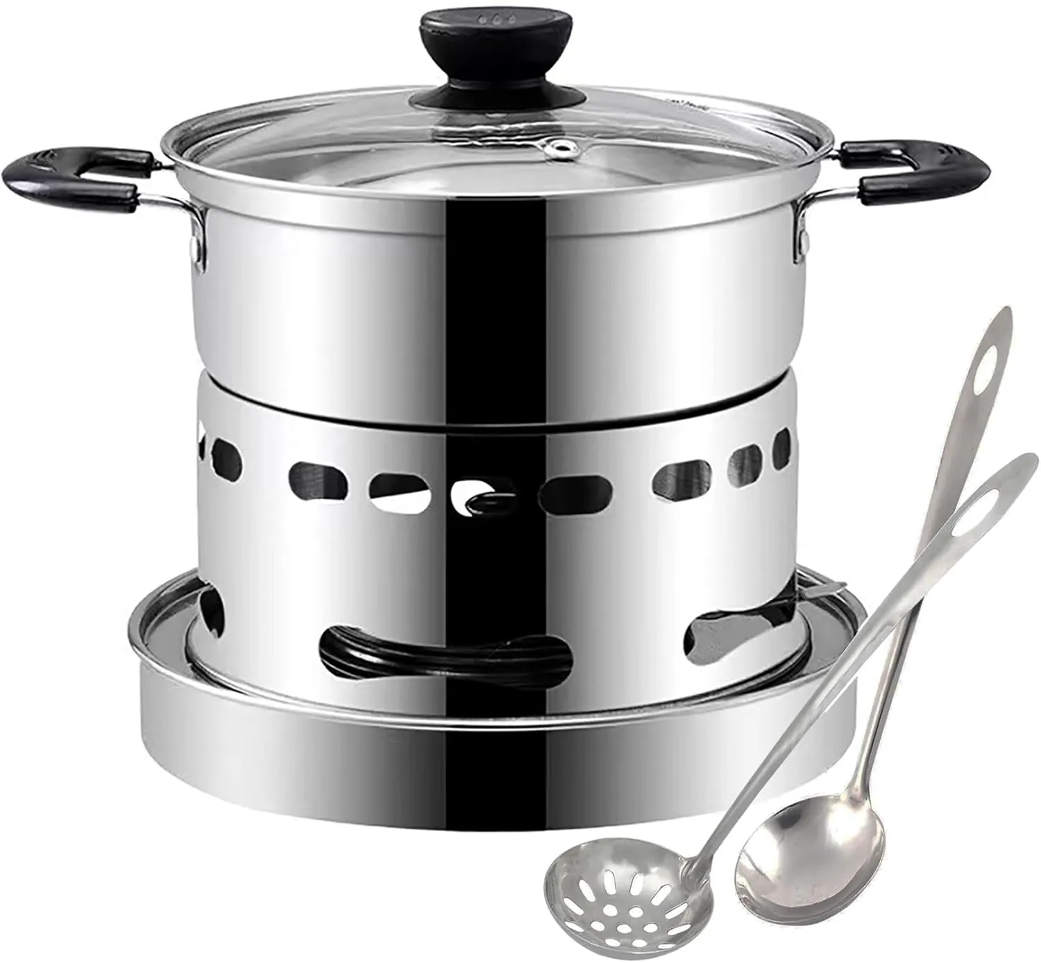 Hot Pot Alcohol Stove,Spirit Cooker with Pot, Camping Stoves Set,No Power Required,Portable Stainless Steel Liquid Stove,Camping Cooker for Indoor Outdoor Camping Hiking (7.8In)(20cm)
