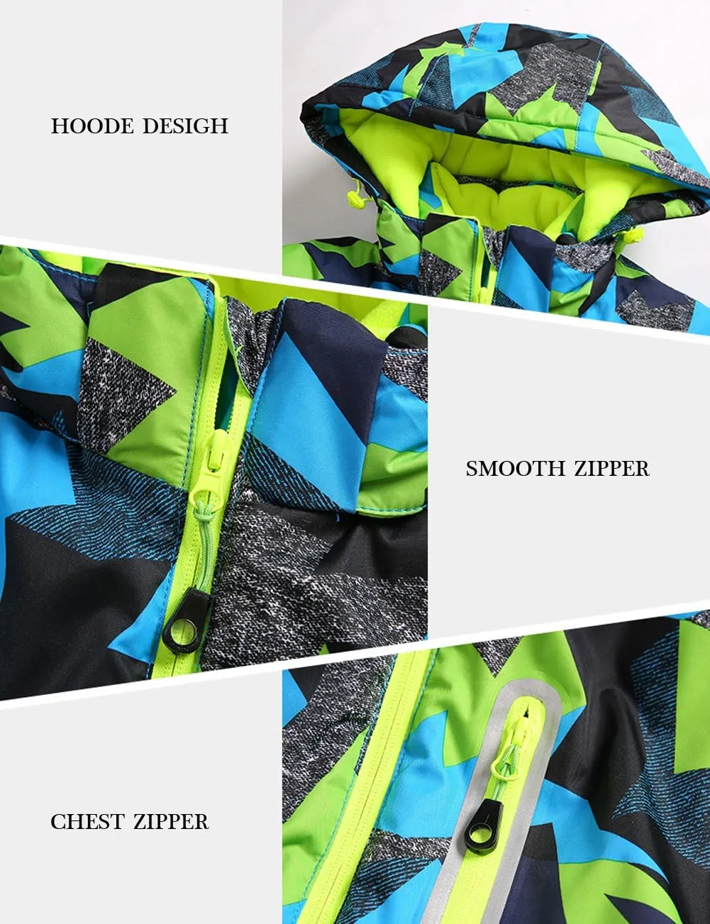 HOTIAN Boys Ski Jacket Colorful Waterproof Insulated Snow Coat Windproof Unisex Winter Outdoor Coats