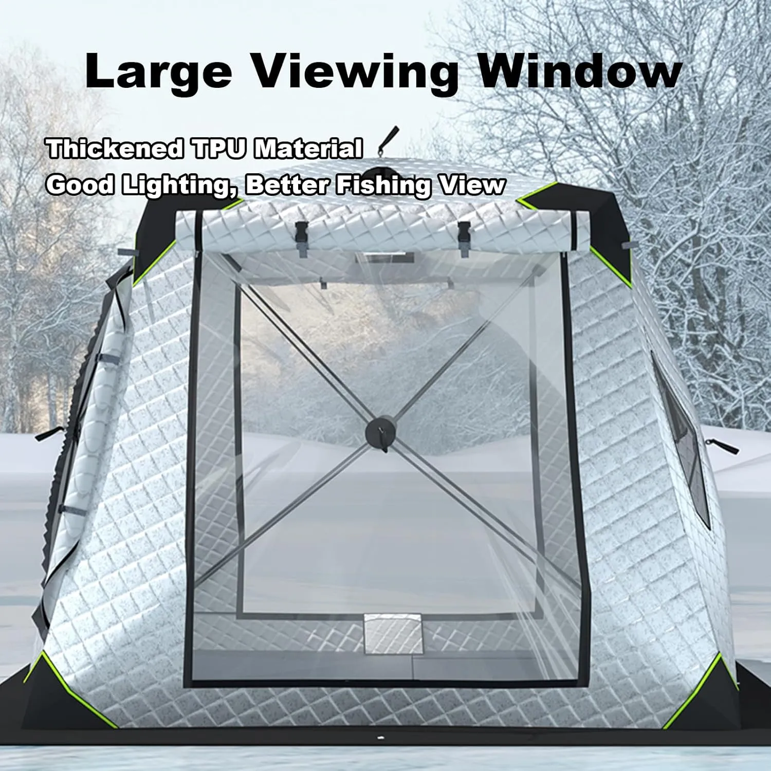 Ice Fishing Shelter Winter Fishing Tent, 2 Doors Windproof Insulated Ice Fishing Tent, with Carry Bag, Rope and Anchors, Outdoor Winter Fishing Camping