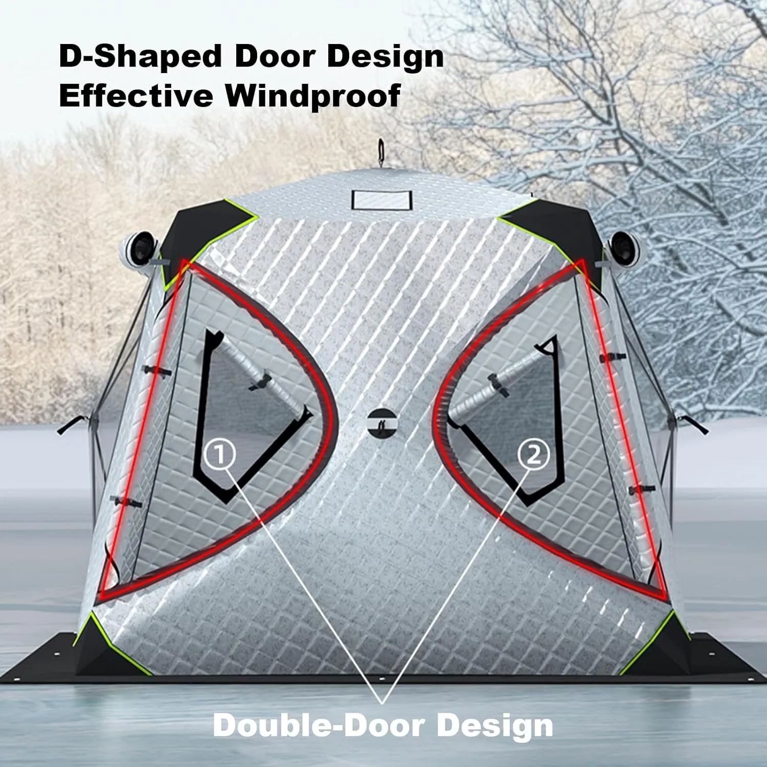 Ice Fishing Shelter Winter Fishing Tent, 2 Doors Windproof Insulated Ice Fishing Tent, with Carry Bag, Rope and Anchors, Outdoor Winter Fishing Camping