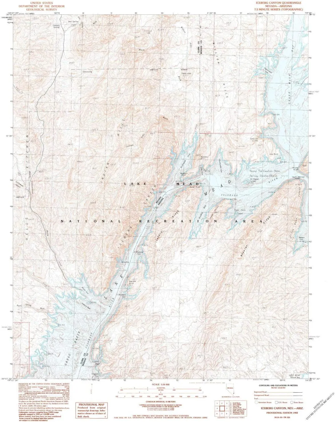 Iceberg Canyon NV topo map, 1:24000 Scale, 7.5 X 7.5 Minute, Historical, 1983, Updated 1984, 26.8 x 22 in