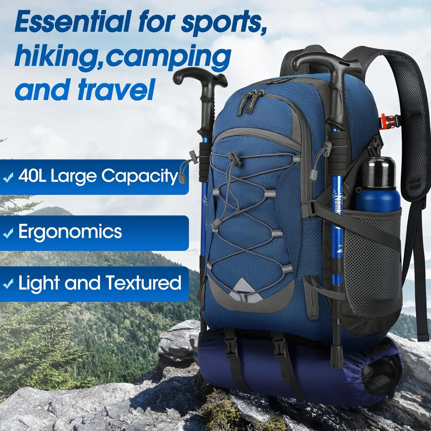 IGOLUMON Hiking Backpack 40L Packable Lightweight Camping Backpack Men Women Waterproof Hiking Daypack Outdoor Travel Daypack