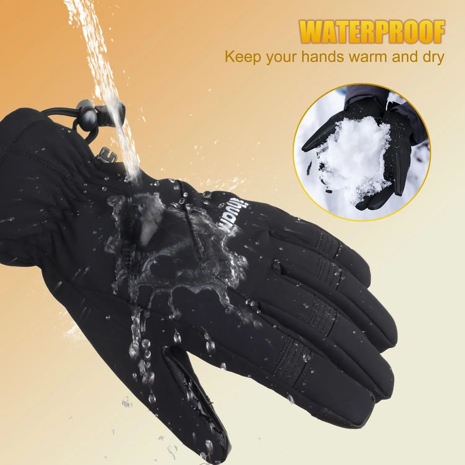 ihuan Winter Waterproof Gloves Women Men Ski Snow-Cold Weather Warm Thermal Touch Screen, Driving Hiking Motorcycle Cycling
